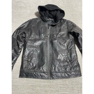Urban Republic Leather Jacket Woman’s Large Black With Hoodie